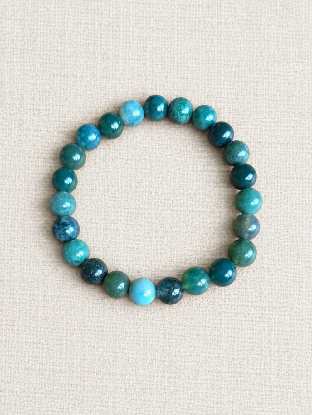 Moss Agate Beaded Stretch Bracelet | Handmade | Green